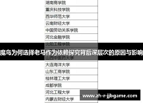 魔鸟为何选择老马作为依赖探究背后深层次的原因与影响